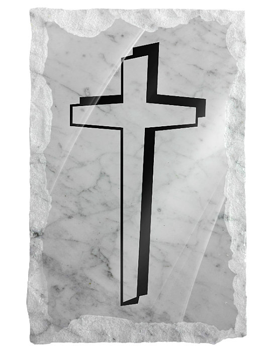 Image of abstract cross etched on a white marble background