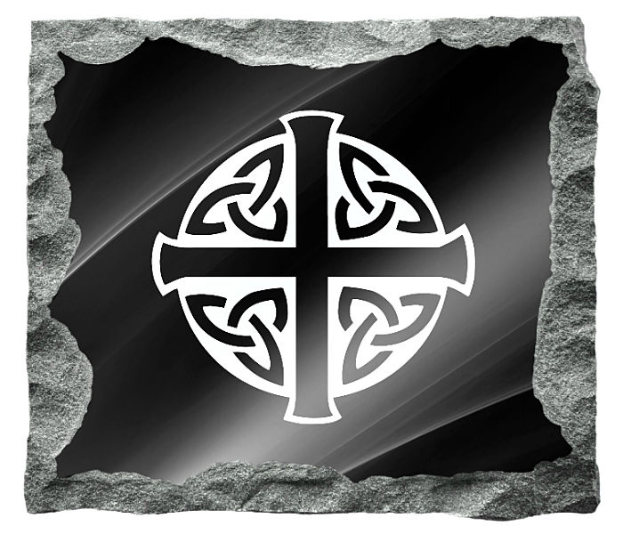 Cross with Celtic Knots etched on a black granite background
