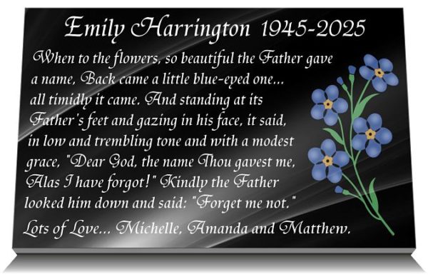 Mum Memorial Plaques with memorial poem and forget me not flowers painted blue