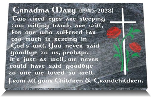 Grandmother graveside gifts with memorial poem in Granite