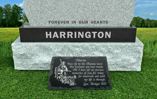 Hunter grave decorations made from Granite with personalized inscriptions and photo