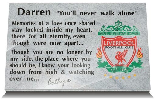 Liverpudlian Grave Marker with personalised wording and Liverpool football crest 2020