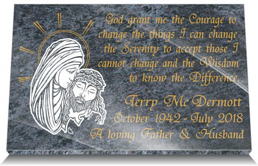 Catholic Grave plaque with Our Lady, Jesus and Serenity prayer