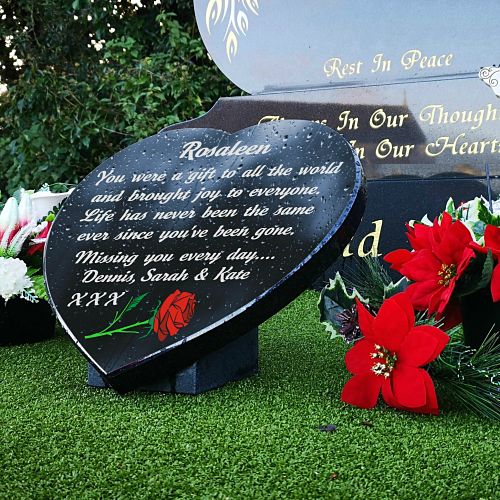 Wife headstone Poem with red rose and memorial verse