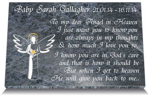 Babies grave ornaments with angel and memorial verse