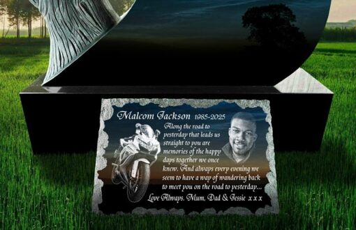 Motorcycle grave monuments and grave markers for a father or husband