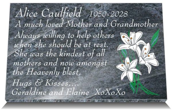 Lily Grave Ornaments with mother memorial poem engraved in stone