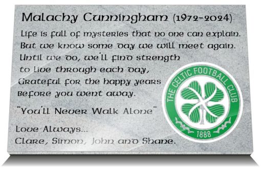 Bhoys memorial plaques with Celtic Crest and personalised inscriptions