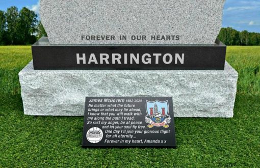 Memorial Plaques Cork with custom wording and official County Cork GAA crest engraved in stone