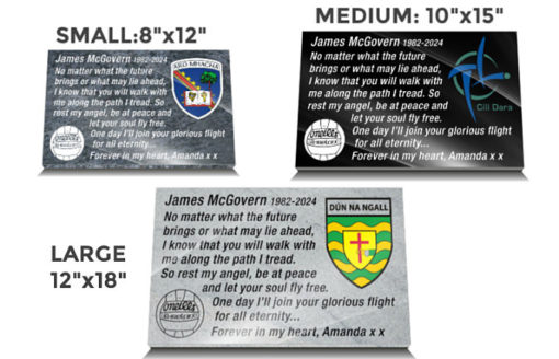 Armagh, Kildare and Donegal GAA Football memorial plaques for headstones