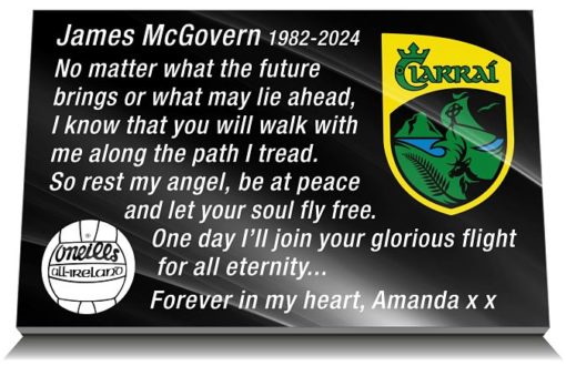 Personalised Gaelic Football Memorials for graves with oneills ball and official Kerry GAA Crest