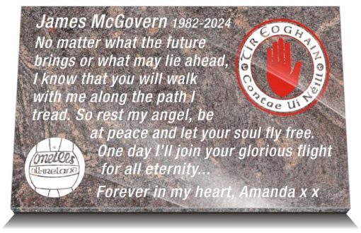 Tyrone Memorial plaques for Headstones with official club and county GAA crests in Northern Ireland