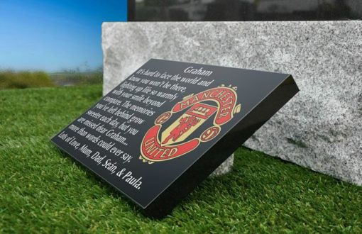Manchester United Memorial plaques for gravestones with customised wording and memorial verse