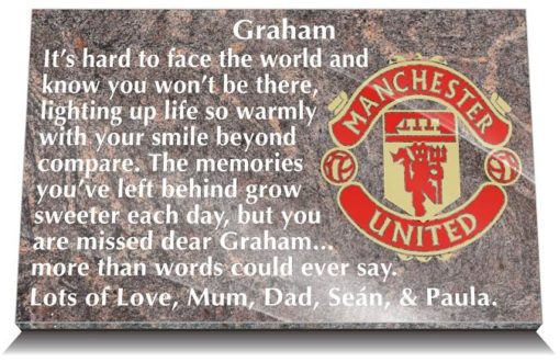 Personalised MUFC grave plaque with Man Utd grave quotes