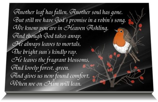 When a robin is near poem on memorial plaques for graves