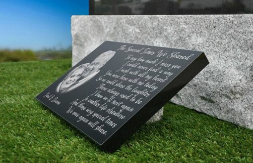 Spouse Grave Marker with memorial plaque wording for husband