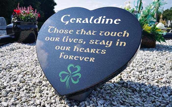 Granite Heart-shaped stone plaque with poem and shamrock