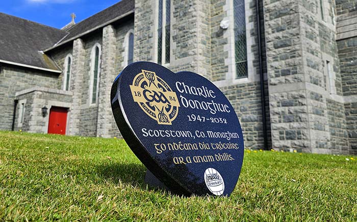 Heart-Shaped grave plaque with GAA crest and inscriptions
