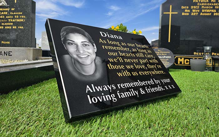 Laser-etched Portrait on granite grave plaque