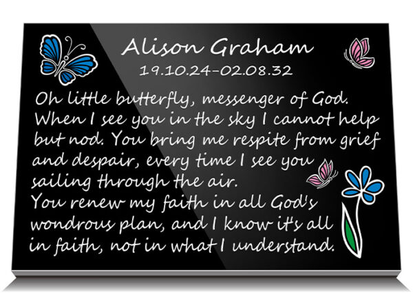 Granite Grave Memorial with Butterflies